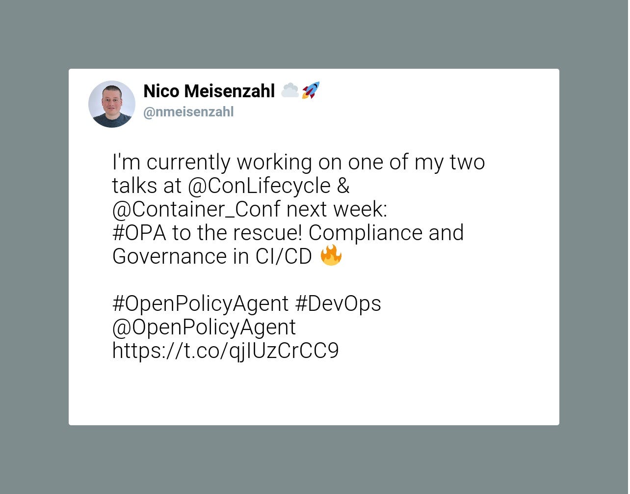 Screenshot of nmeisenzahl tweet sharing OPA slides